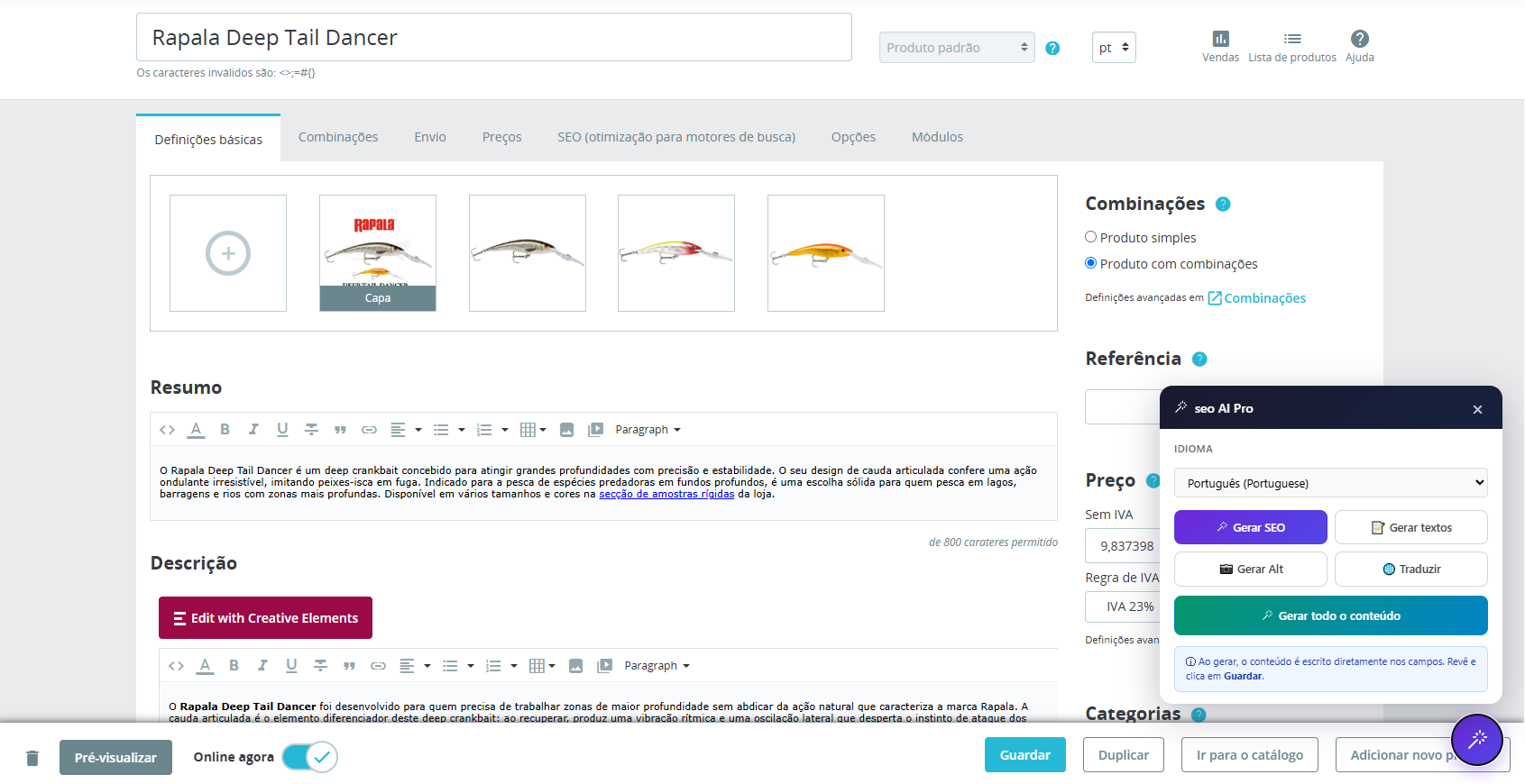 Conteúdo SEO gerado por IA para a tua loja PrestaShop