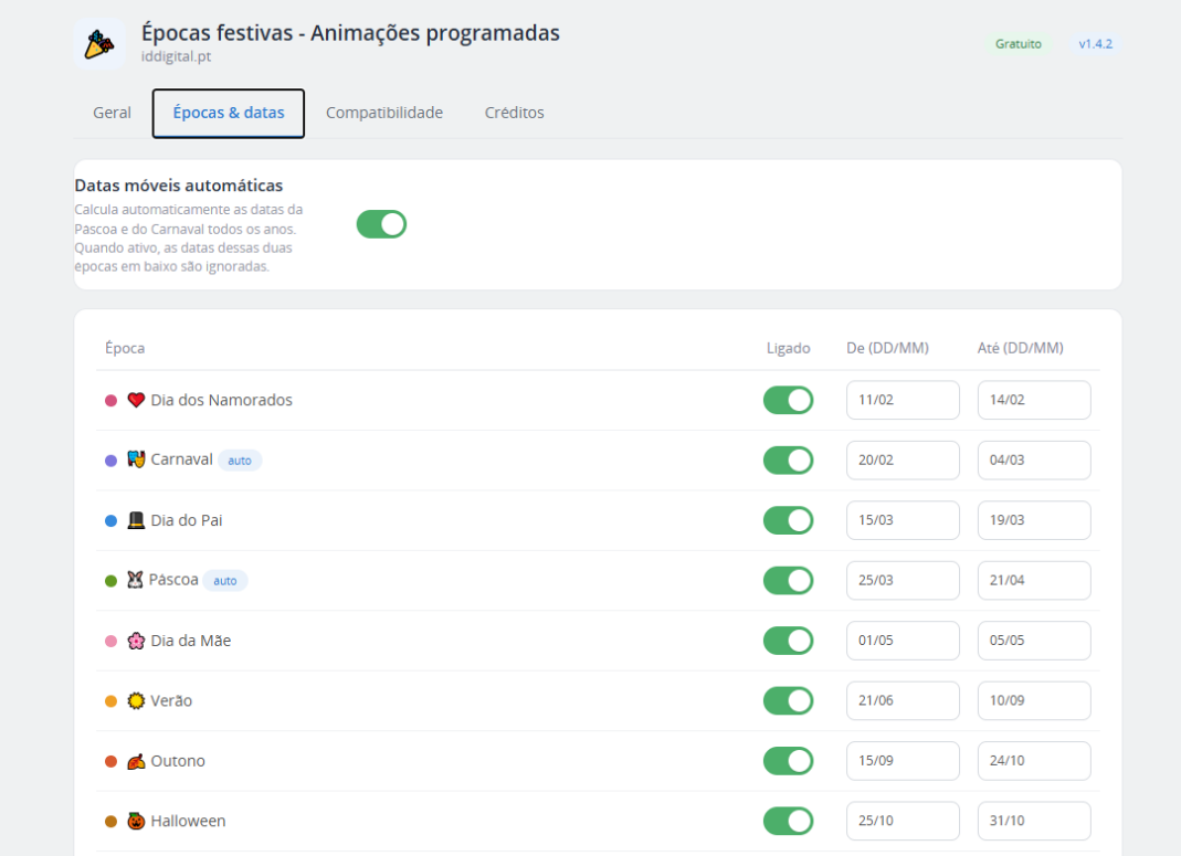 Addon prestashop Épocas Festivas