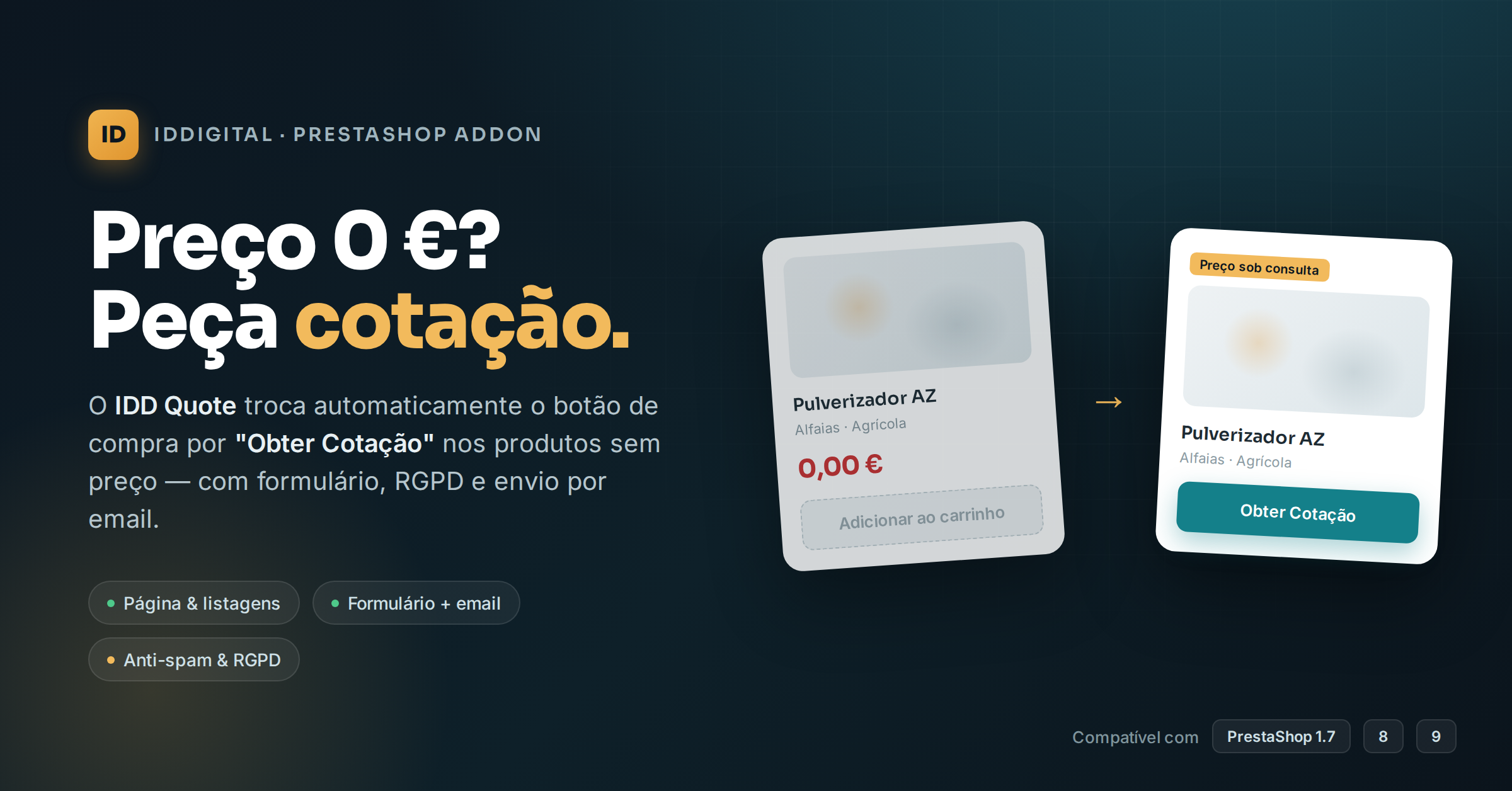 Addon prestashop cotação em vez de 0€